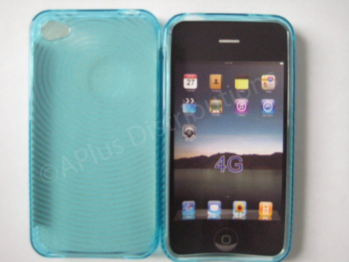 New Light Blue Transparent Solid Color Design TPU Cover For iPhone 4 - (0067)