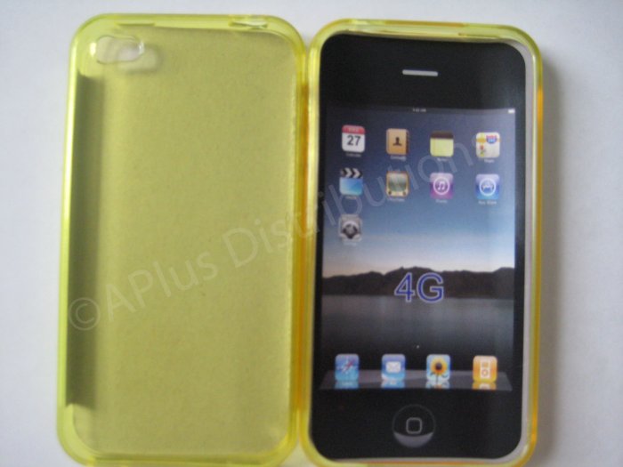 New Yellow Transparent Solid Color Design TPU Cover For iPhone 4 - (0068)