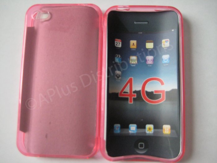New Hotpink Transparent Solid Color Design TPU Cover For iPhone 4 - (0070)