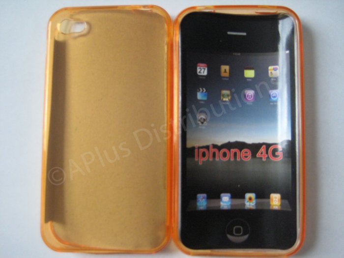 New Orange Transparent Solid Color Design TPU Cover For iPhone 4 - (0065)