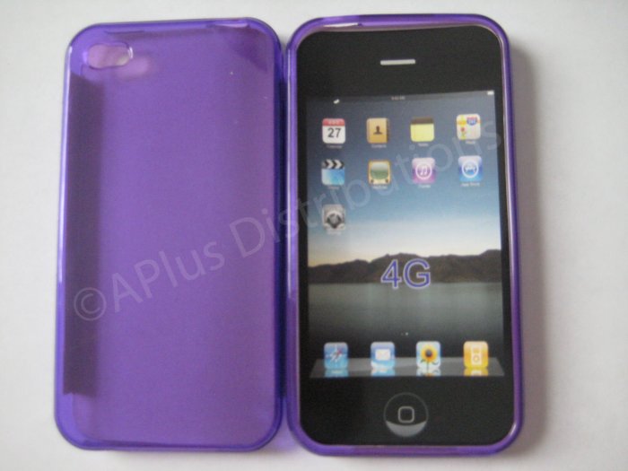 New Purple Transparent Solid Color Design TPU Cover For iPhone 4 - (0071)