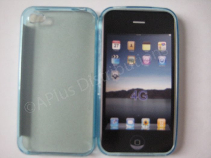 NEW Transparent Solid Color TPU Soft Case For Apple iPhone 4G- Light Blue