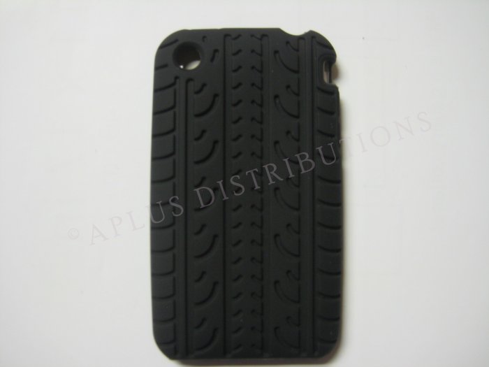 New Black Tire Print Pattern Silicone Cover For iPhone 3G 3GS - (0009)