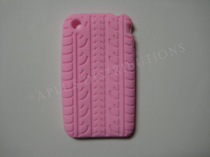 New Pink Tire Print Pattern Silicone Cover For iPhone 3G 3GS - (0011)