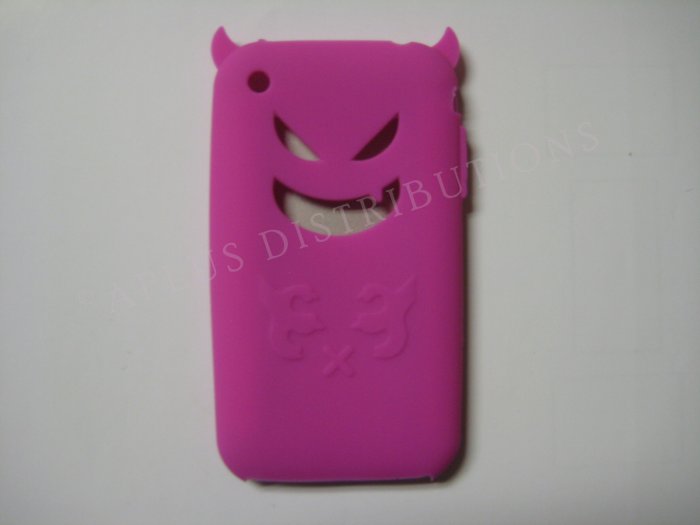 New Hot Pink Devil Design Silicone Cover For iPhone 3G 3GS - (0021)