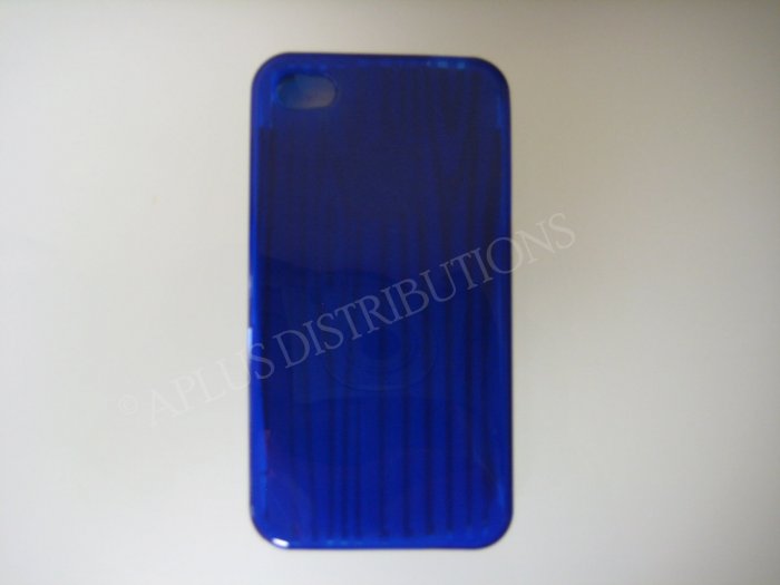 New Royal Blue Wood Design TPU Cover For iPhone 4 - (0063)
