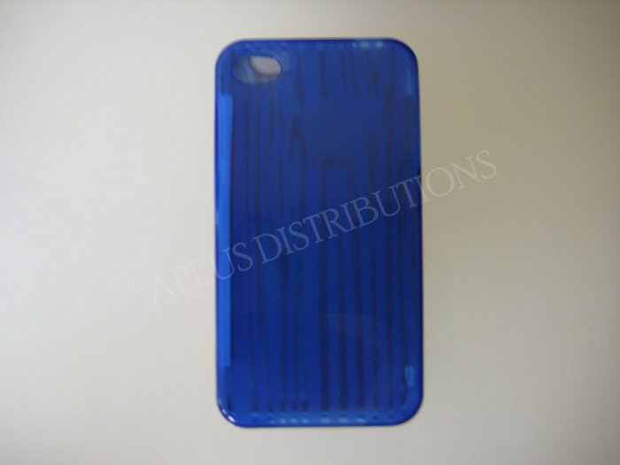 New Dark Blue Tpu Wood Design TPU Cover For iPhone 4 - (0062)