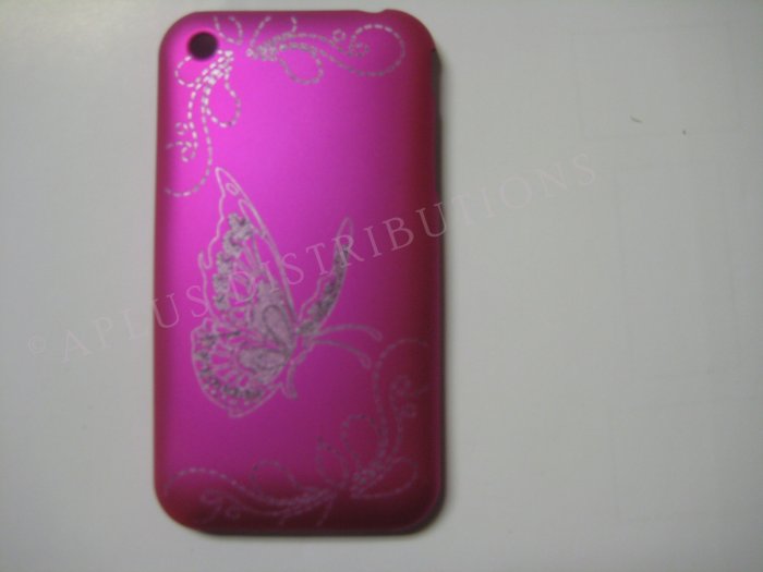 New Hot Pink Butterfly Design Hard Protective Cover For iPhone 3G 3GS - (0001)