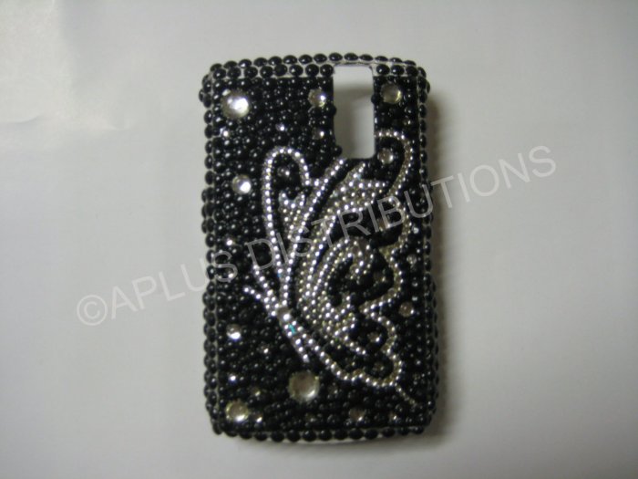 New Black Butterfly Series Sideview Bling Diamond Case For Blackberry 8300 - (0024)