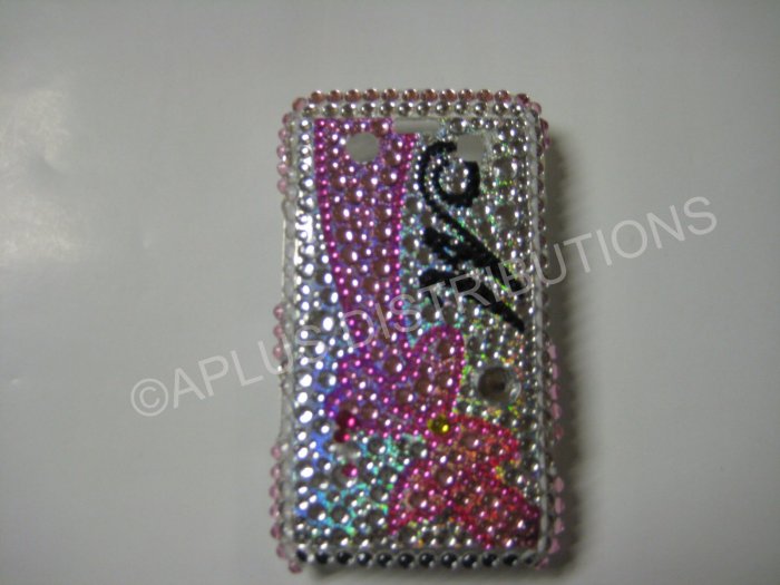 New Pink Initial M W/Bow Bling Diamond Case For Blackberry 9700 - (0092)