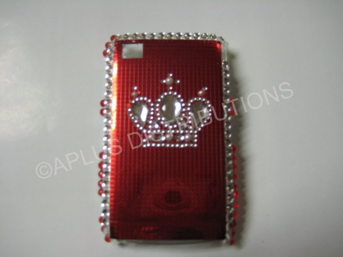 New Red Crown On Squares Bling Diamond Case For Blackberry 8520 - (0053)