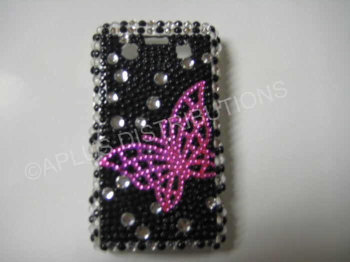 New Black Open Butterfly Bling Diamond Case For Blackberry 9700 - (0096)