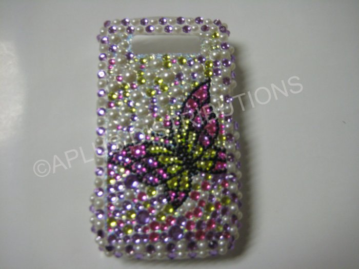 New Pink Open Butterfly W/Pearls Bling Diamond Case For Blackberry 8900 - (0055)