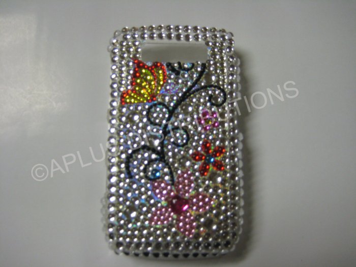 New Butterflies w/Flower Design Crystal Bling Diamond Case For Blackberry 8900 - (0057)