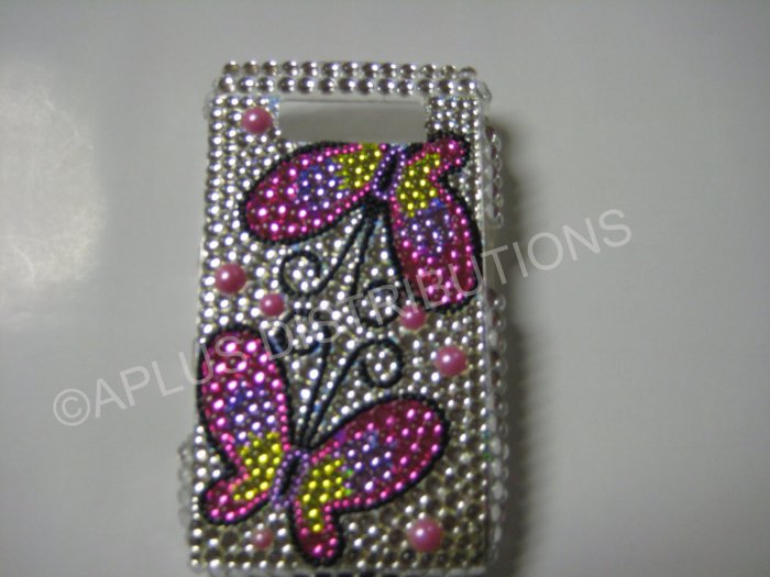 New Pink Mirror Butterfly Bling Diamond Case For Blackberry 8900 - (0059)