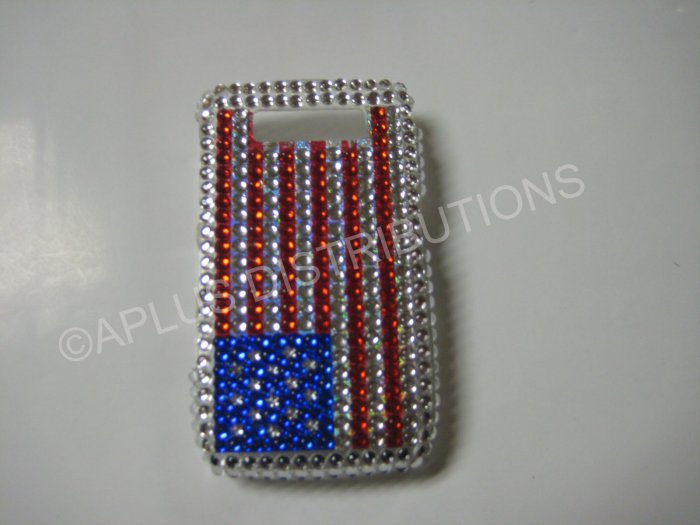 New Red/White/Blue American Flag Crystal Bling Diamond Case For Blackberry 8900 - (0060)