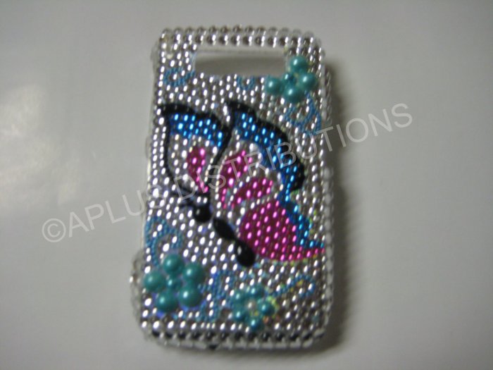 New Turquoise Butterfly Design Crystal Bling Diamond Case For Blackberry 8900 - (0062)