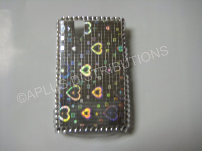 New Silver Metallic Hearts Bling Diamond Case For Blackberry 9630 - (0077)