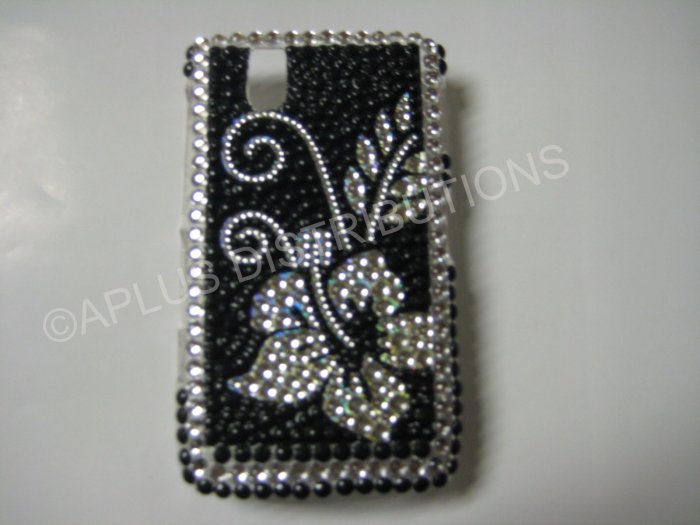 New Black Hawaiian Hibiscus Bling Diamond Case For Blackberry 9630 - (0071)