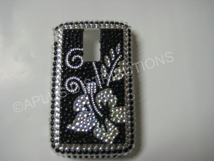 New Black Hawaiian Hibiscus Bling Diamond Case For Blackberry 9000 - (0071)