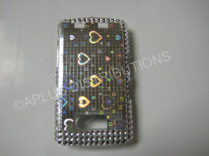 New Silver Metallic Hearts Bling Diamond Case For Blackberry 9500 - (0077)