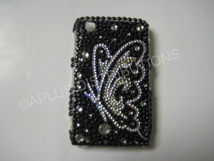 New Black Butterfly Series Sideview Bling Diamond Case For Blackberry 8520 - (0024)