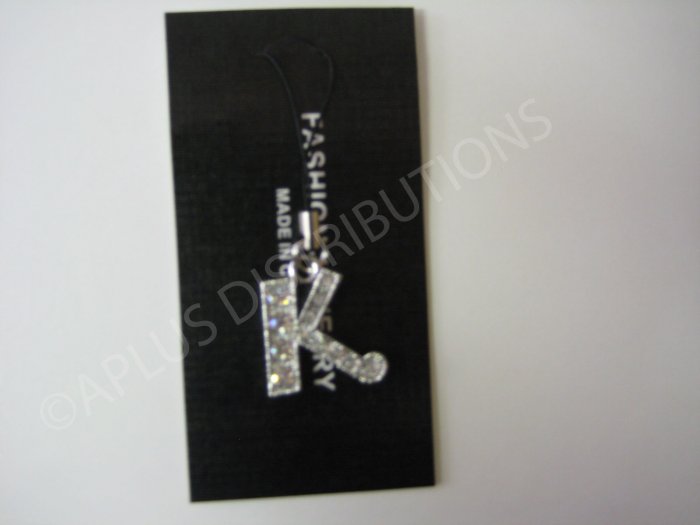 NEW Crystal Cell Phone Charm- Big Letter âKâ Cursive