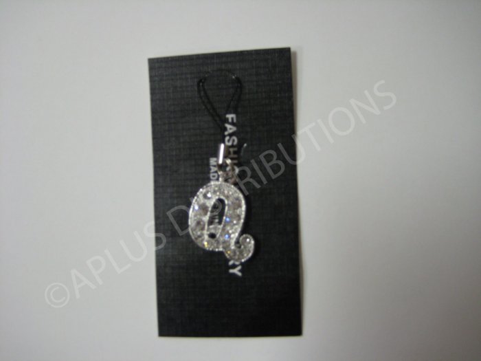 NEW Crystal Cell Phone Charm- Big Letter âQâ Cursive