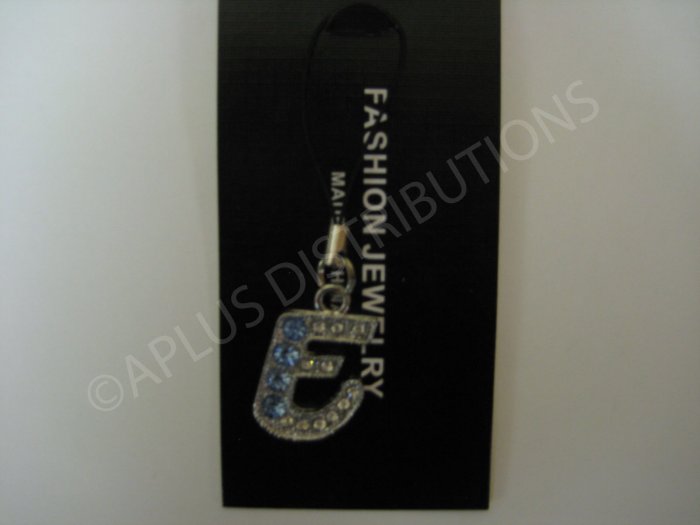 NEW Crystal Cell Phone Charm- Big Letter Light Blue âEâ Cursive