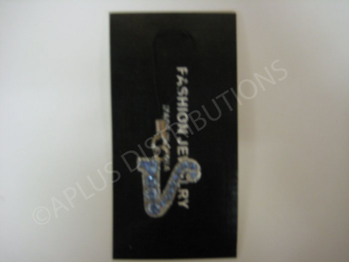 NEW Crystal Cell Phone Charm- Big Letter Light Blue âVâ Cursive