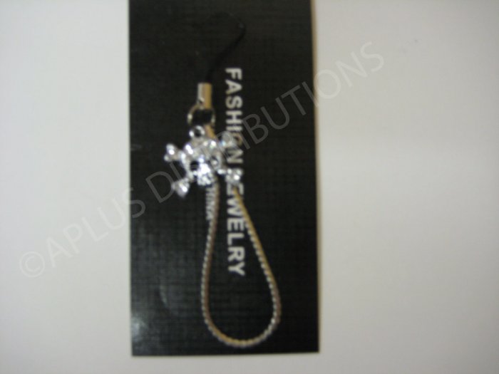 NEW Crystal Cell Phone Charm- Clear Skull Mutli-Diamonds