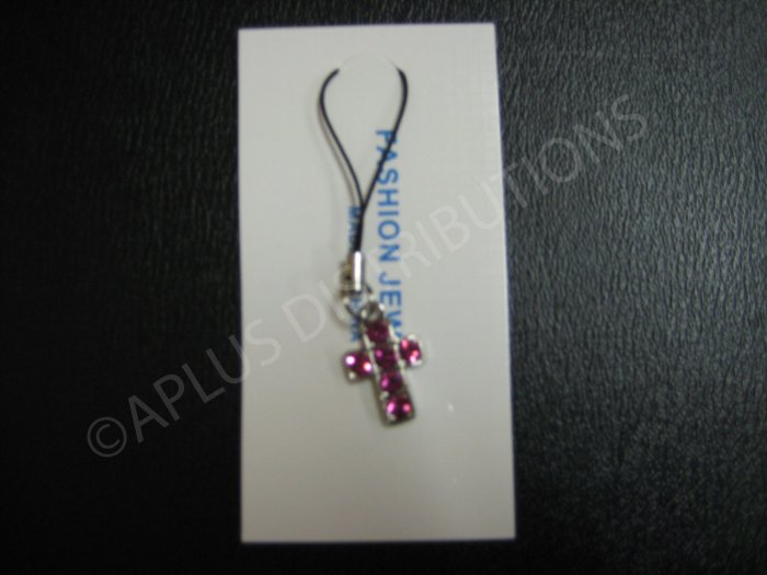 NEW Crystal Cell Phone Charm- Pink Cross Mutli-Diamond