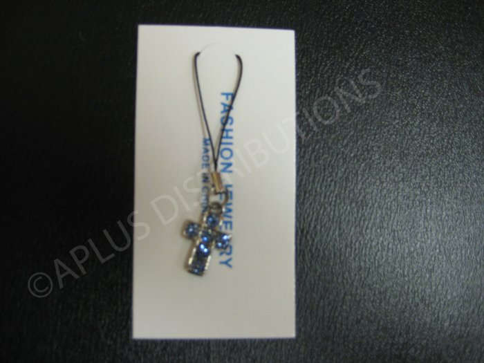 NEW Crystal Cell Phone Charm- Blue Cross Mutli-Diamond
