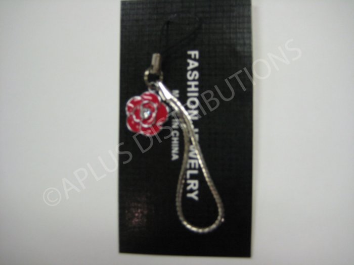 NEW Crystal Cell Phone Charm- Red Single Rose