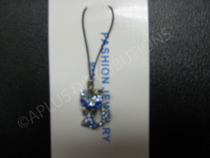 NEW Crystal Cell Phone Charm- Blue Big Eye Cat
