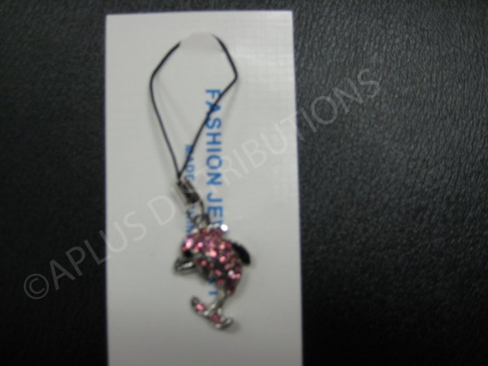 NEW Crystal Cell Phone Charm- Pink Dolphine