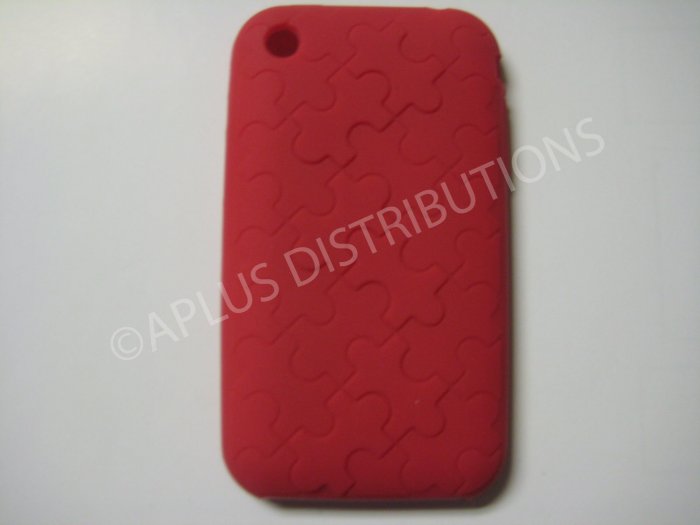 New Red Puzzle Pattern Silicone Cover For iPhone 3G 3GS - (0032)