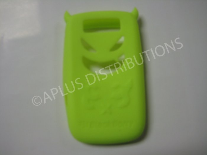 New Lime Green Devil Design Silicone Cover For Blackberry 8900 - (0185)