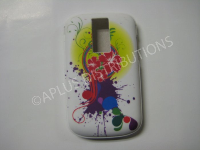 New White Hibiscus Paint TPU Cover For Blackberry 9000 - (0104)