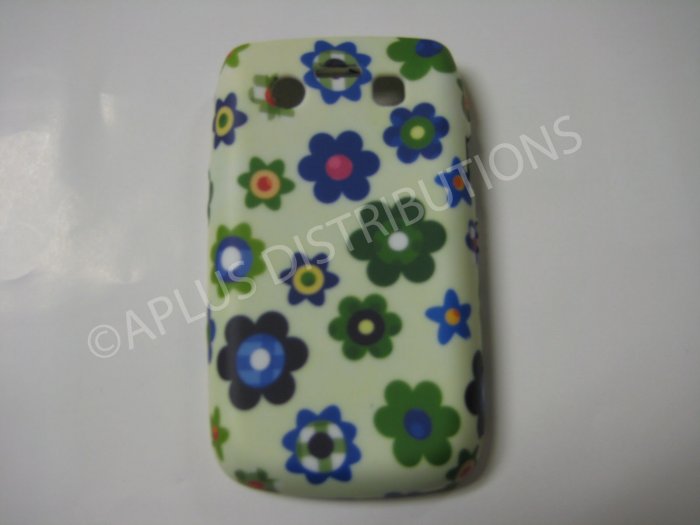 New Green Groovy Flower TPU Cover For Blackberry 9700 - (0110)