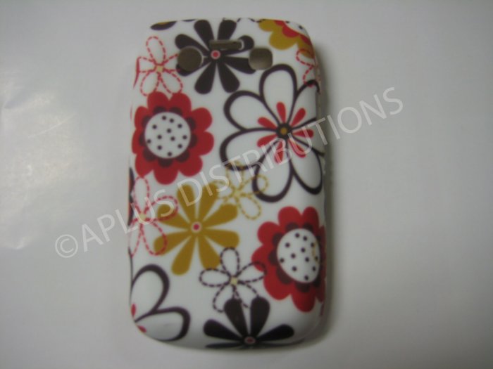 New Brown/Red Flower Image TPU Cover For Blackberry 9700 - (0091)