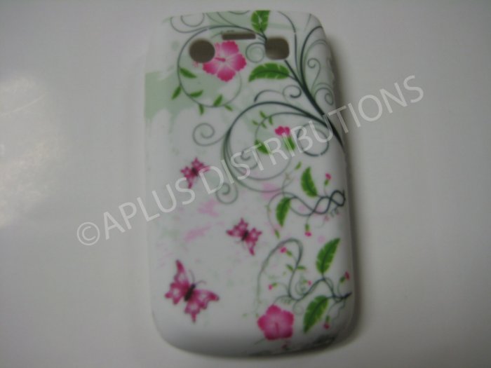 New Pink Butterflies Swirl TPU Cover For Blackberry 9700 - (0107)
