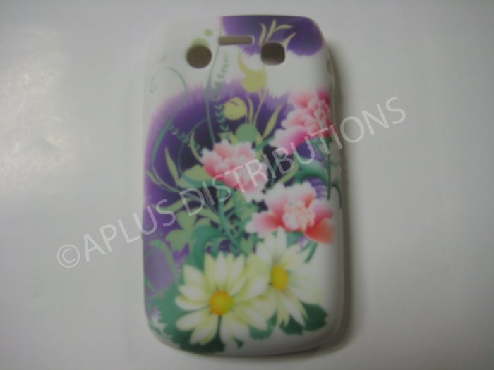 New Purple Flower Design TPU Cover For Blackberry 9700 - (0033)
