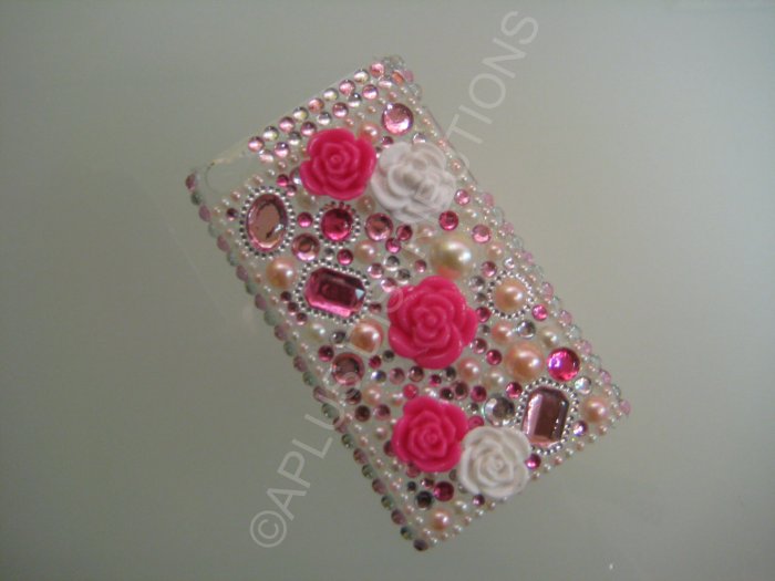 NEW FASHIONABLE BLING 3D FLOWERS WITH DIAMOND FOR IPOD TOUCH 4TH GENERATION-HOTPINK/PINK