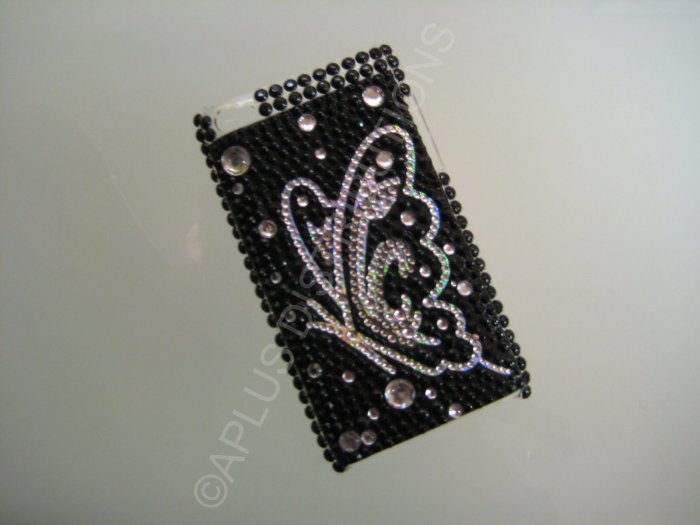 NEW FASHIONABLE BLING BUTTERFLY SIDEVIEW FOR IPOD TOUCH 4TH GENERATION-BLACK/WHITE