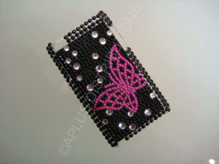 NEW FASHIONABLE BLING OPEN BUTTERFLY FOR IPOD TOUCH 4TH GENERATION-PINK/BLACK