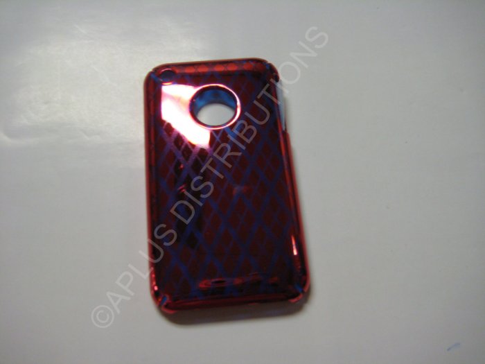 New Red Chrome Diamond Pattern Hard Protective Cover For iPhone 3G 3GS - (0065)
