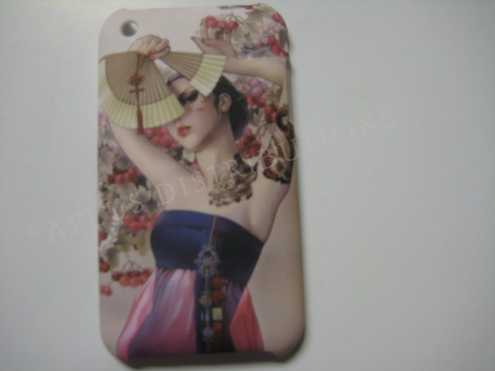 New Blue Oriental Girl W/Fan Design Hard Protective Cover For iPhone 3G 3GS - (0036)