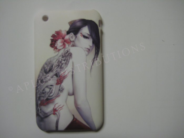New White Oriental Girl Tattoo Back Design Hard Protective Cover For iPhone 3G 3GS - (0040)