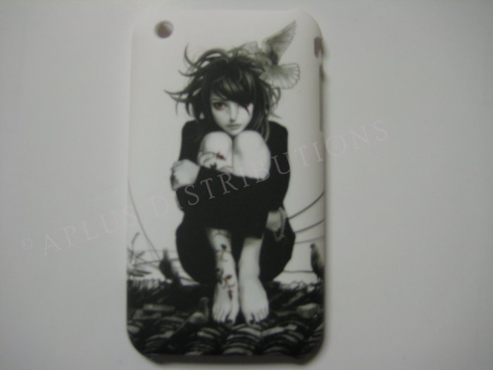 New Black Gothic Girl Scared Design Hard Protective Cover For iPhone 3G 3GS - (0039)
